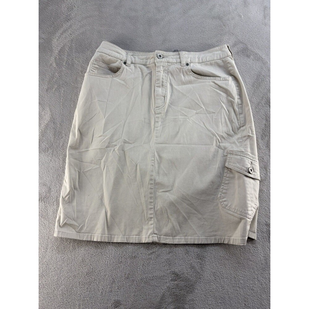 Chicos Womens Tan Khaki Cargo Skirt Size 1 Cotton Spandex Utility Skirt